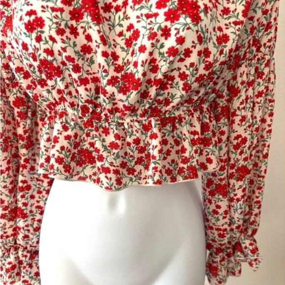 Fashion Nova Blouse XL Cropped Floral Puff Long Sleeve Boho Cottagecore Festival - Picture 2 of 12
